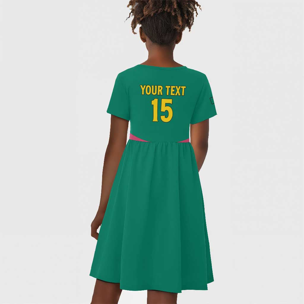 Custom Cameroun Football Kid Short Sleeve Dress Allez les Lions