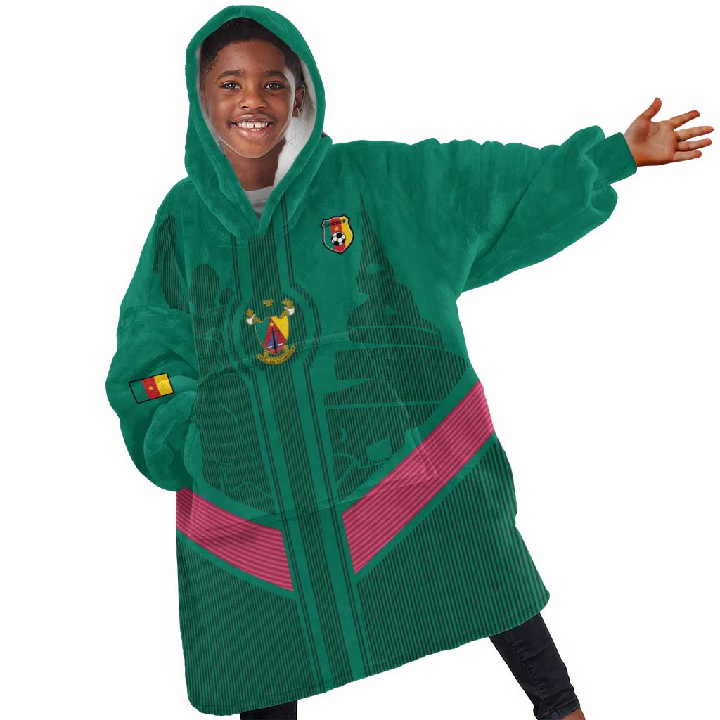 Custom Cameroun Football Kid Wearable Blanket Hoodie Allez les Lions