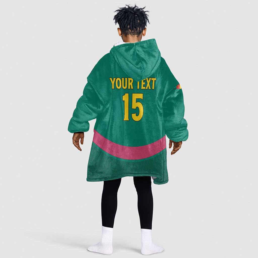Custom Cameroun Football Kid Wearable Blanket Hoodie Allez les Lions