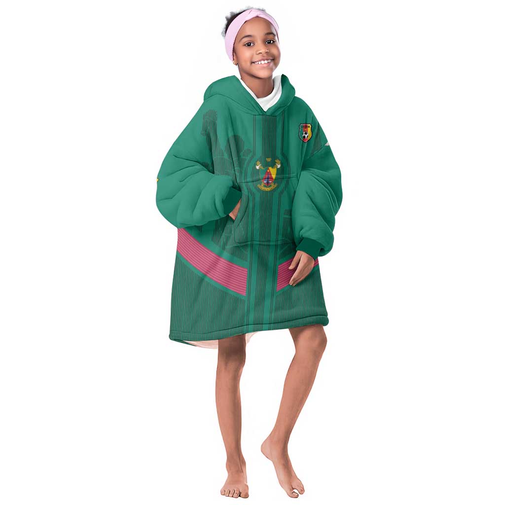 Custom Cameroun Football Kid Wearable Blanket Hoodie Allez les Lions