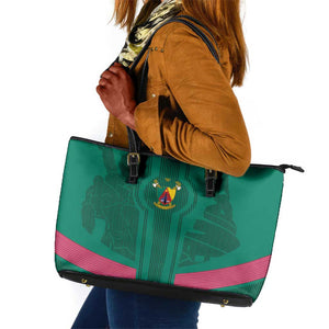 Custom Cameroun Football Leather Tote Bag Allez les Lions