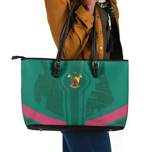Custom Cameroun Football Leather Tote Bag Allez les Lions