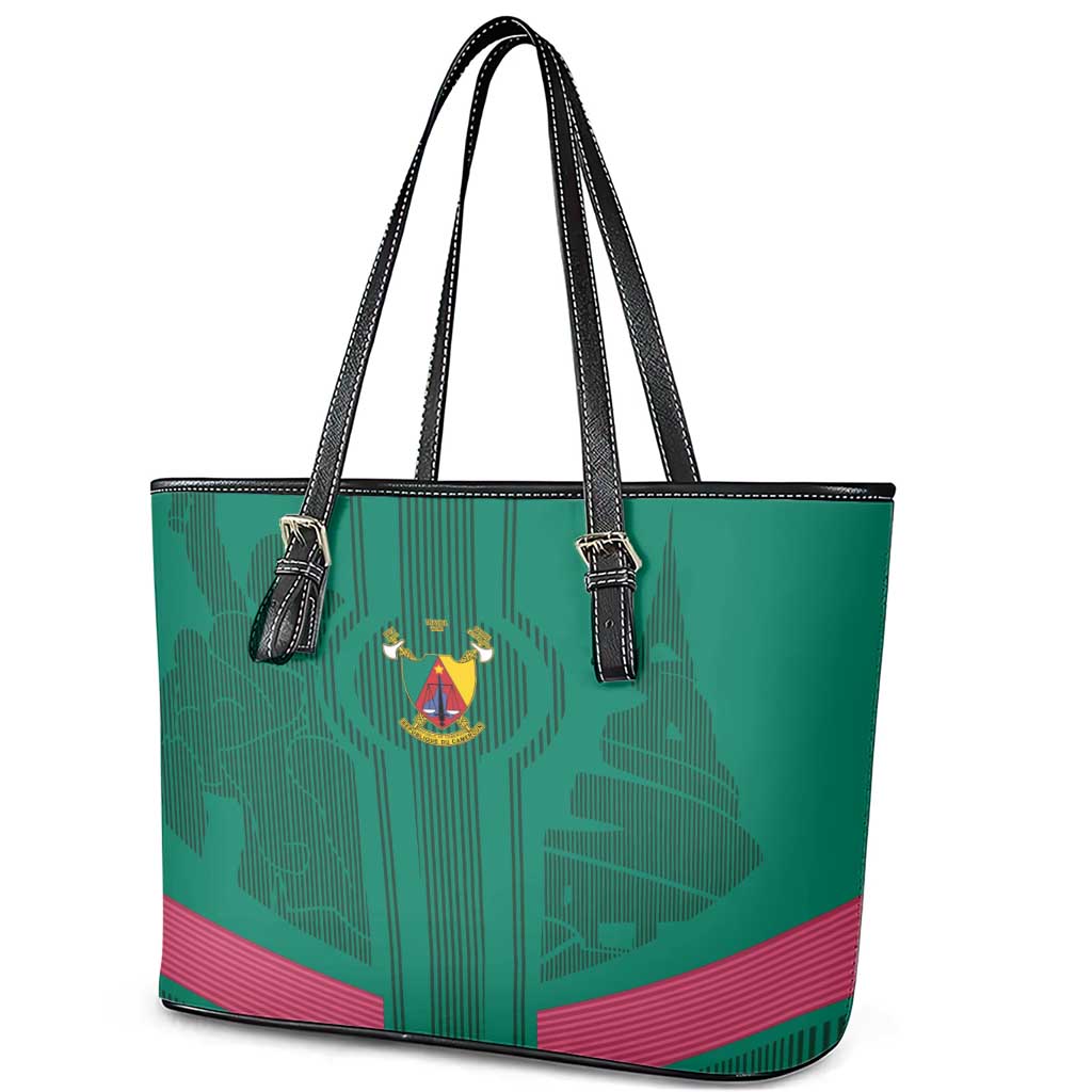 Custom Cameroun Football Leather Tote Bag Allez les Lions