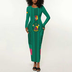 Custom Cameroun Football Long Sleeve Bodycon Dress Allez les Lions LT15