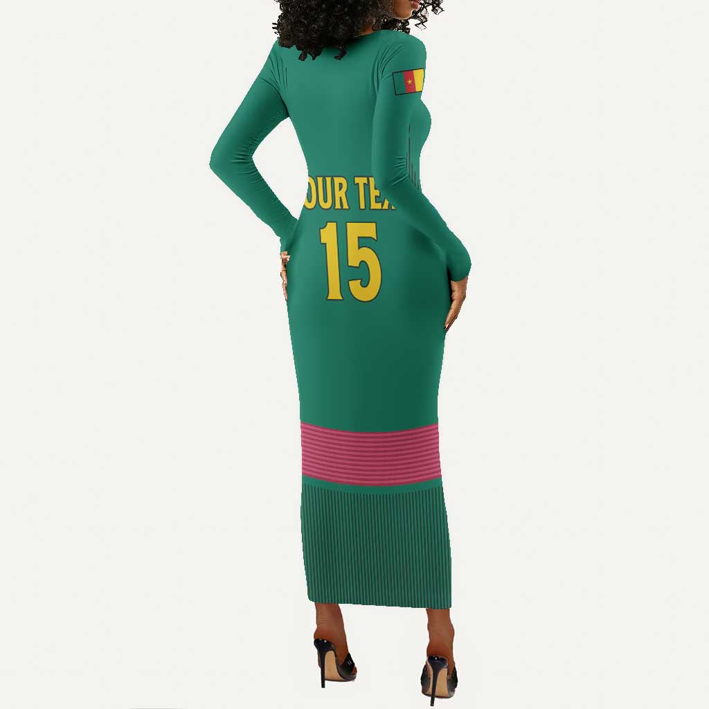 Custom Cameroun Football Long Sleeve Bodycon Dress Allez les Lions LT15