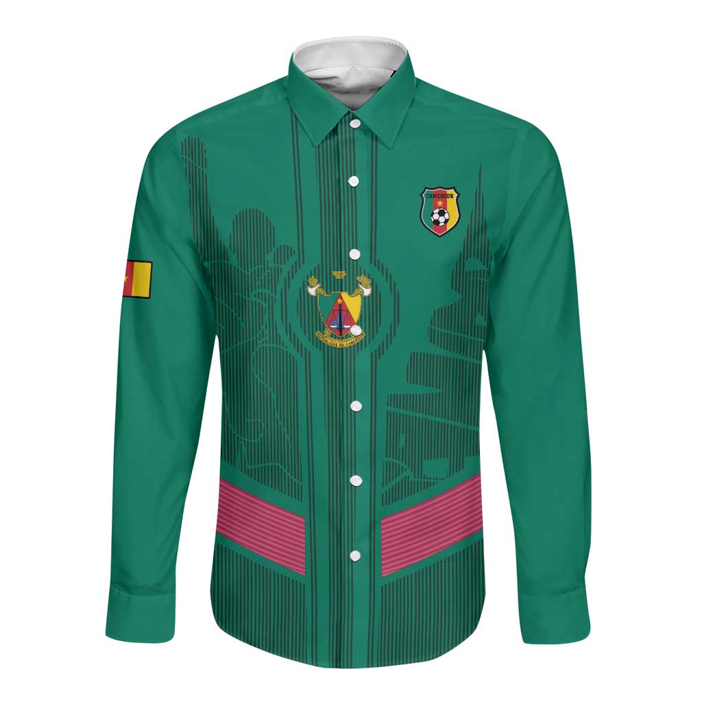 Custom Cameroun Football Long Sleeve Button Shirt Allez les Lions