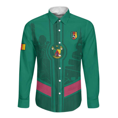 Custom Cameroun Football Long Sleeve Button Shirt Allez les Lions