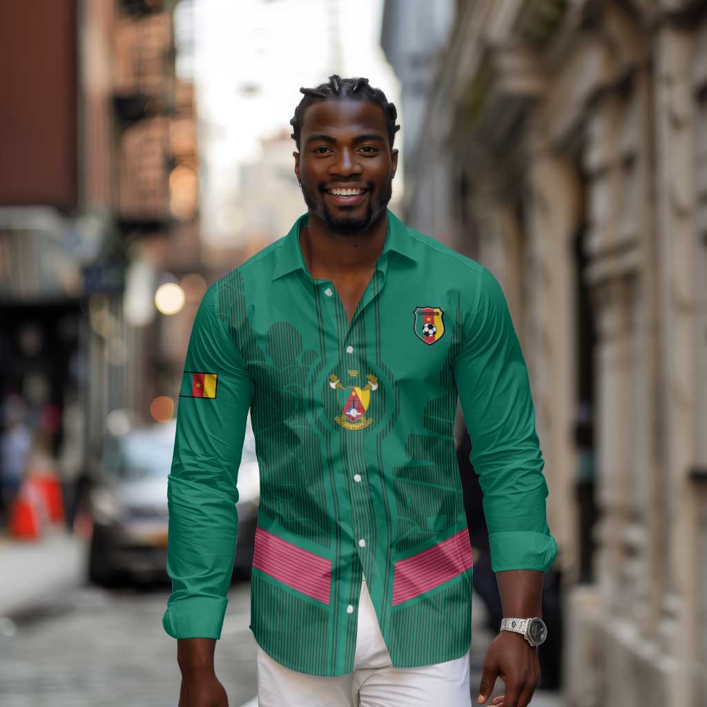 Custom Cameroun Football Long Sleeve Button Shirt Allez les Lions