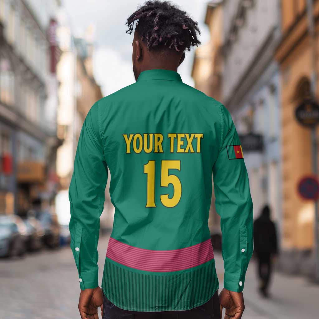 Custom Cameroun Football Long Sleeve Button Shirt Allez les Lions