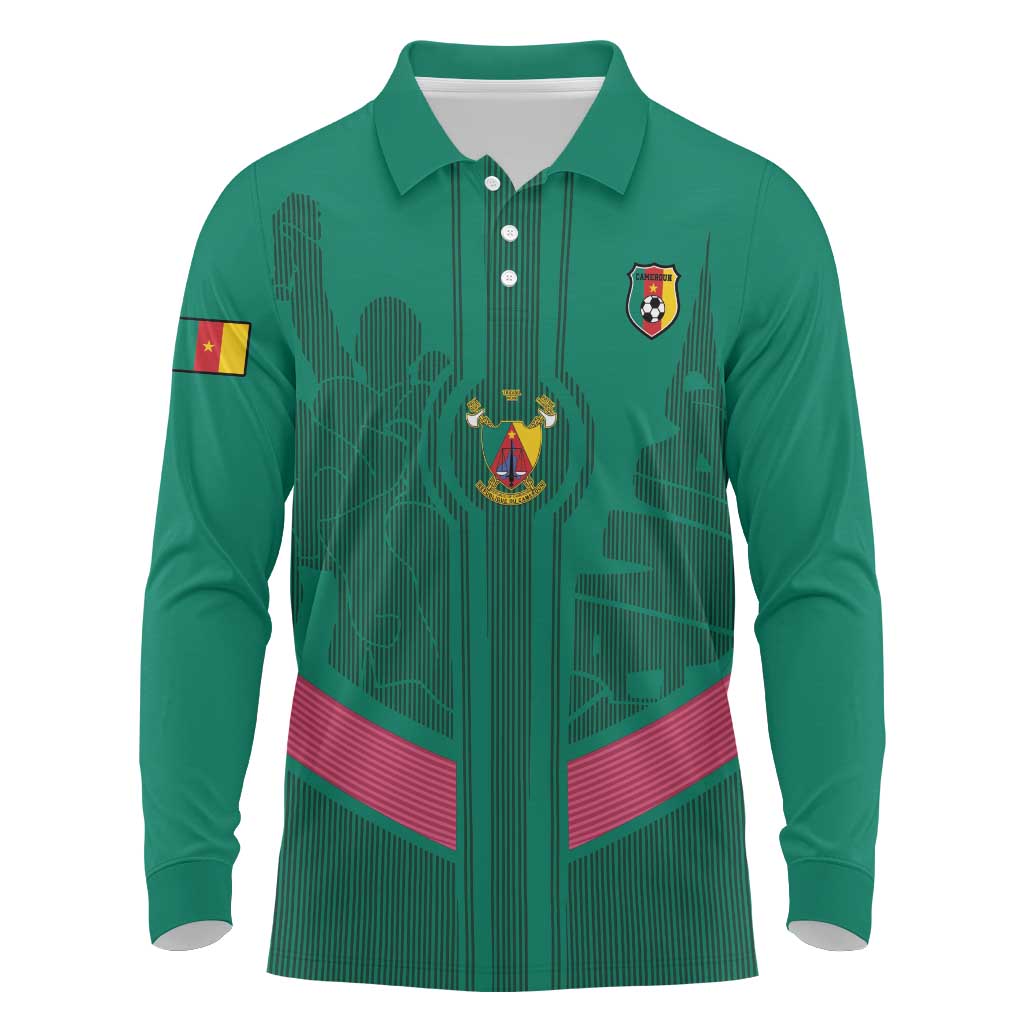 Custom Cameroun Football Long Sleeve Polo Shirt Allez les Lions