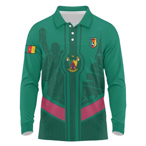 Custom Cameroun Football Long Sleeve Polo Shirt Allez les Lions