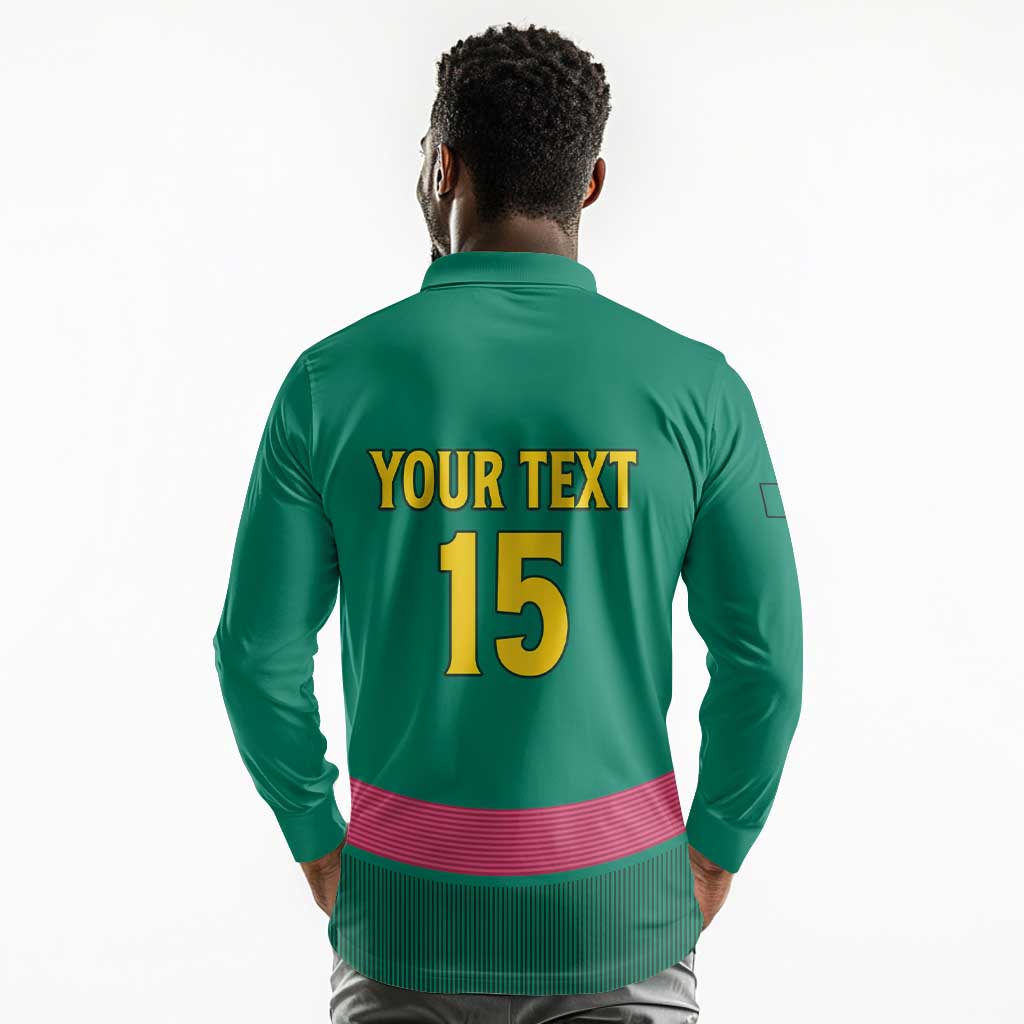 Custom Cameroun Football Long Sleeve Polo Shirt Allez les Lions