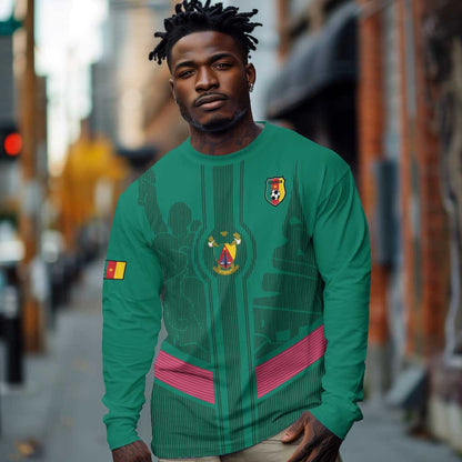 Custom Cameroun Football Long Sleeve Shirt Allez les Lions