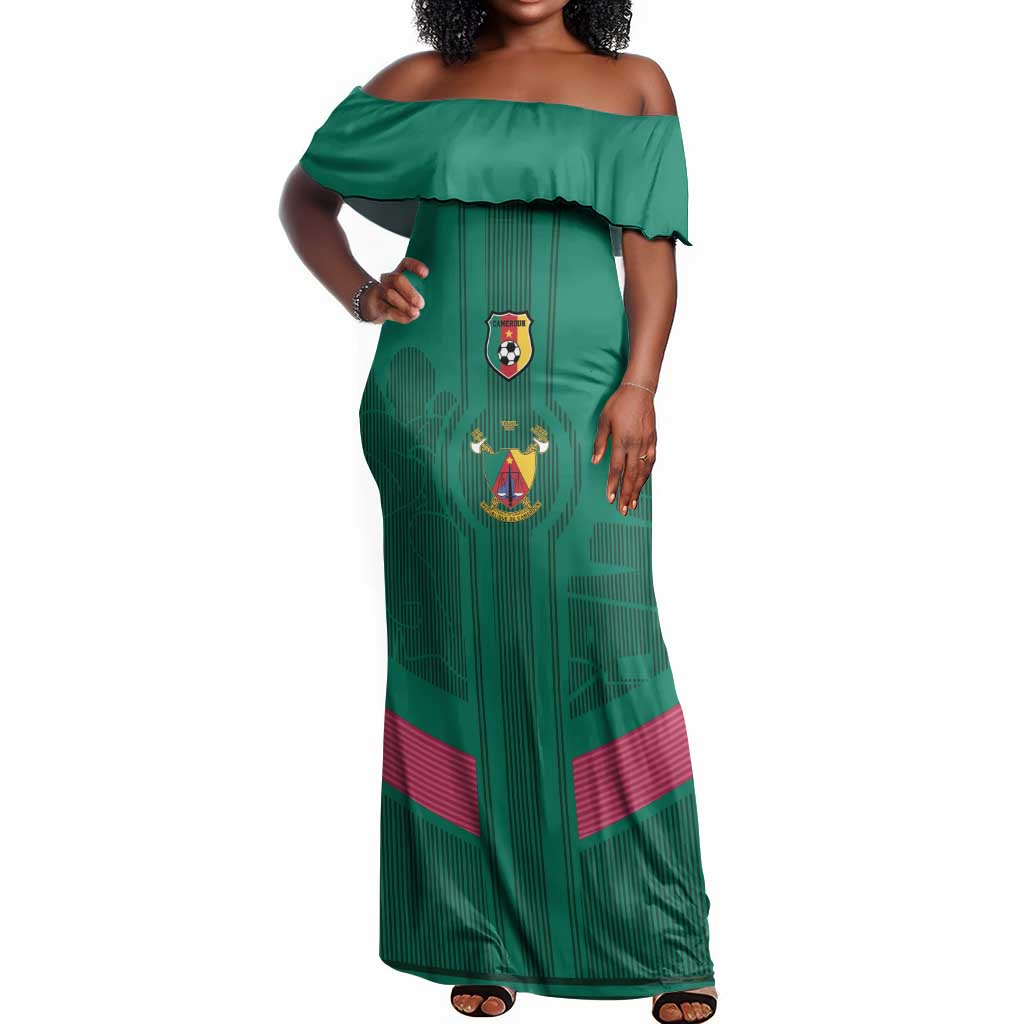 Custom Cameroun Football Off Shoulder Maxi Dress Allez les Lions