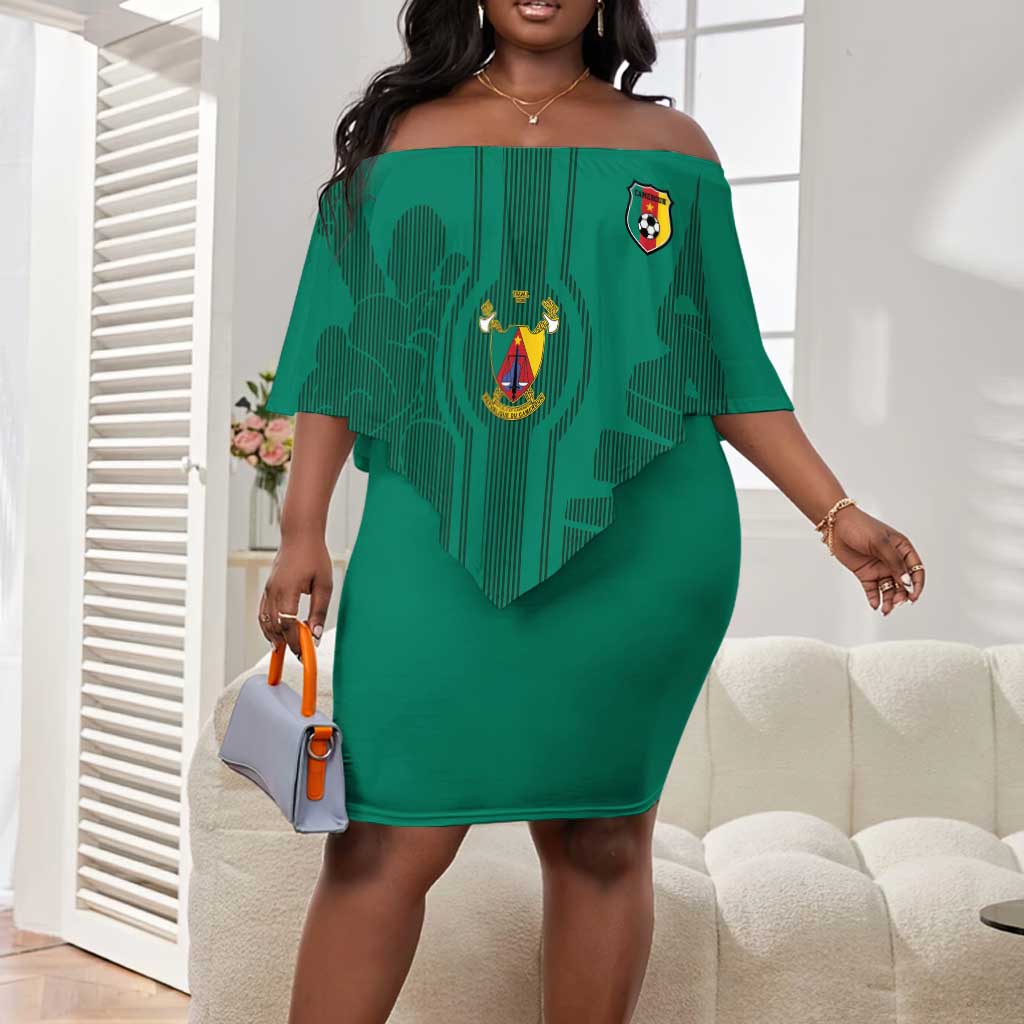 Custom Cameroun Football Off Shoulder Short Dress Allez les Lions