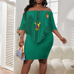 Custom Cameroun Football Off Shoulder Short Dress Allez les Lions