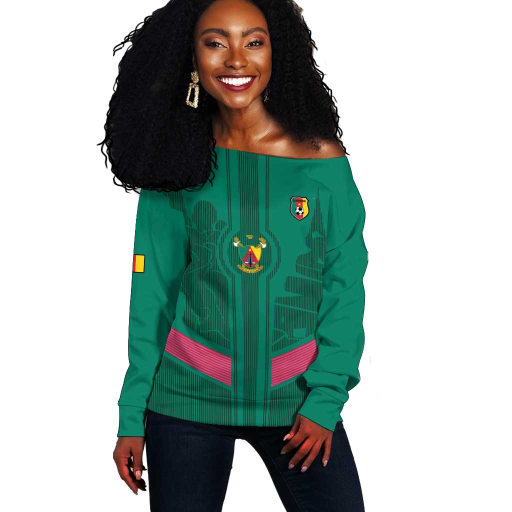 Custom Cameroun Football Off Shoulder Sweater Allez les Lions