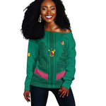 Custom Cameroun Football Off Shoulder Sweater Allez les Lions