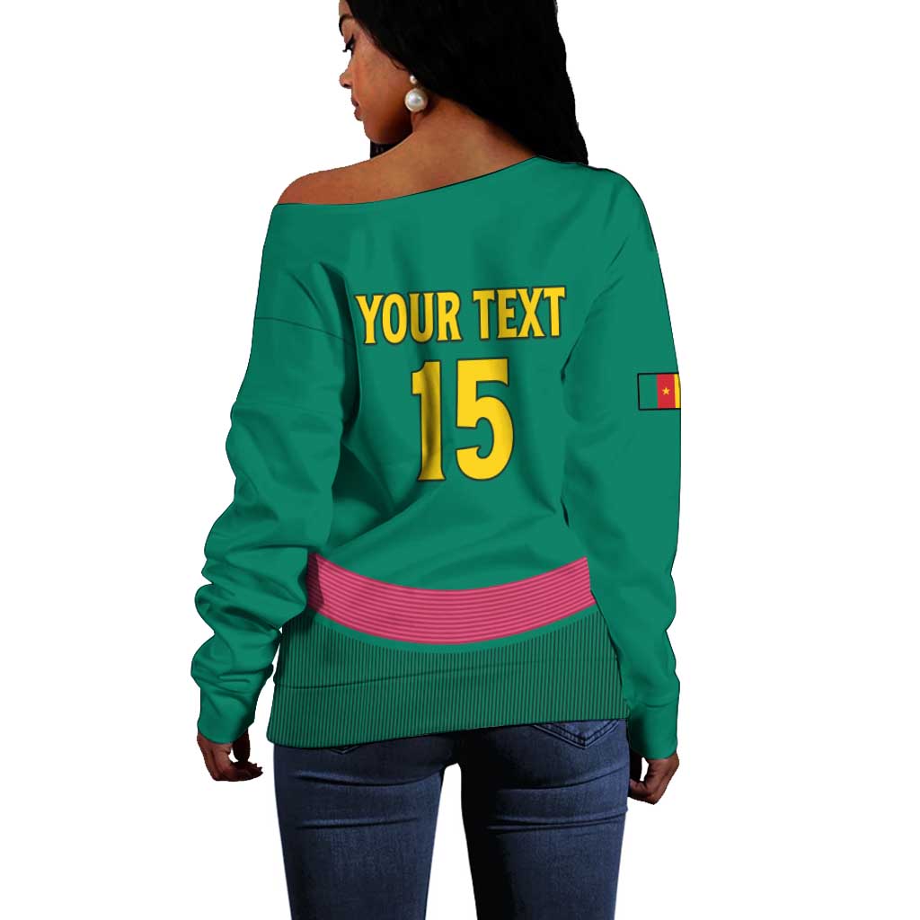 Custom Cameroun Football Off Shoulder Sweater Allez les Lions