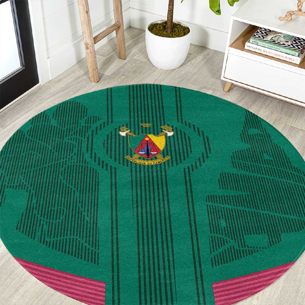 Custom Cameroun Football Round Carpet Allez les Lions
