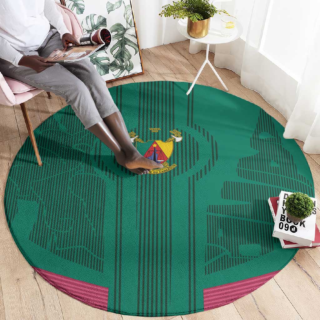 Custom Cameroun Football Round Carpet Allez les Lions