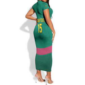 Custom Cameroun Football Short Sleeve Bodycon Dress Allez les Lions LT15