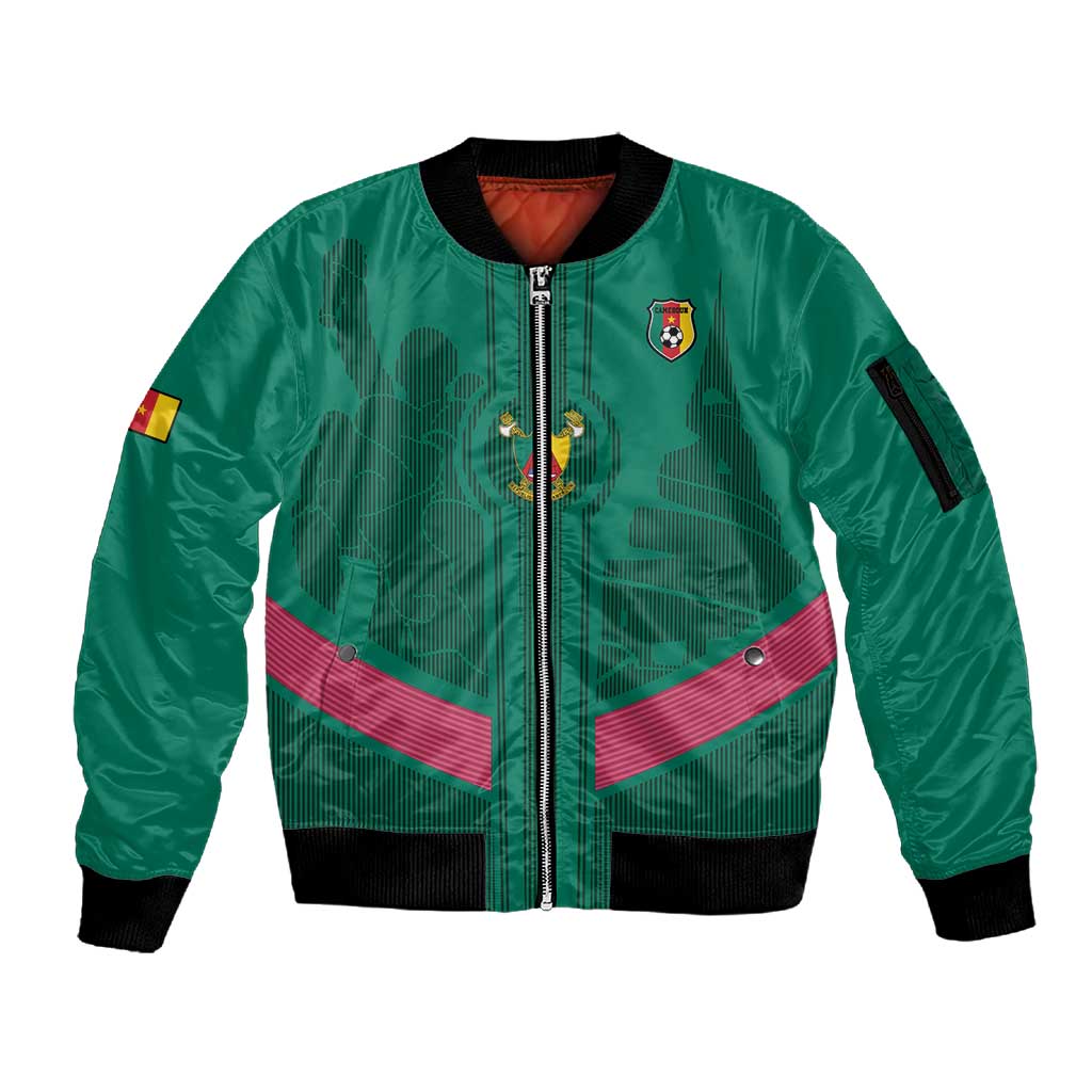 Custom Cameroun Football Sleeve Zip Bomber Jacket Allez les Lions