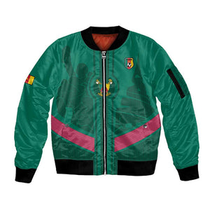 Custom Cameroun Football Sleeve Zip Bomber Jacket Allez les Lions