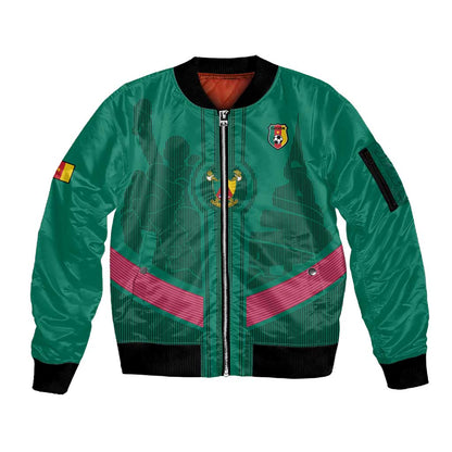 Custom Cameroun Football Sleeve Zip Bomber Jacket Allez les Lions