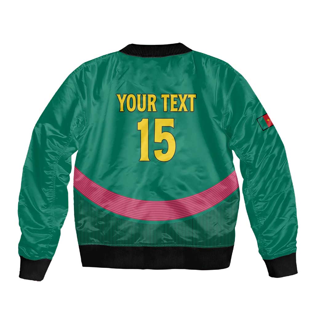 Custom Cameroun Football Sleeve Zip Bomber Jacket Allez les Lions