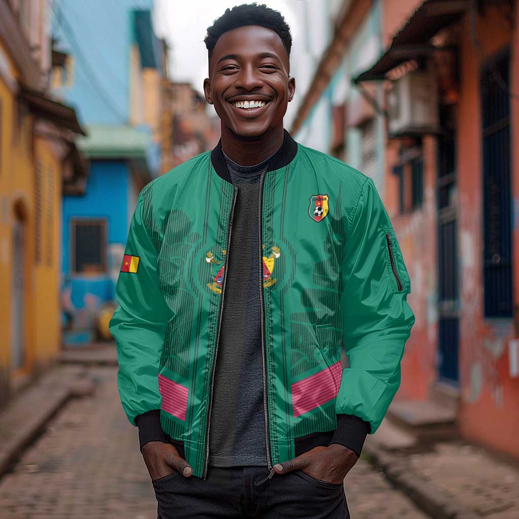 Custom Cameroun Football Sleeve Zip Bomber Jacket Allez les Lions