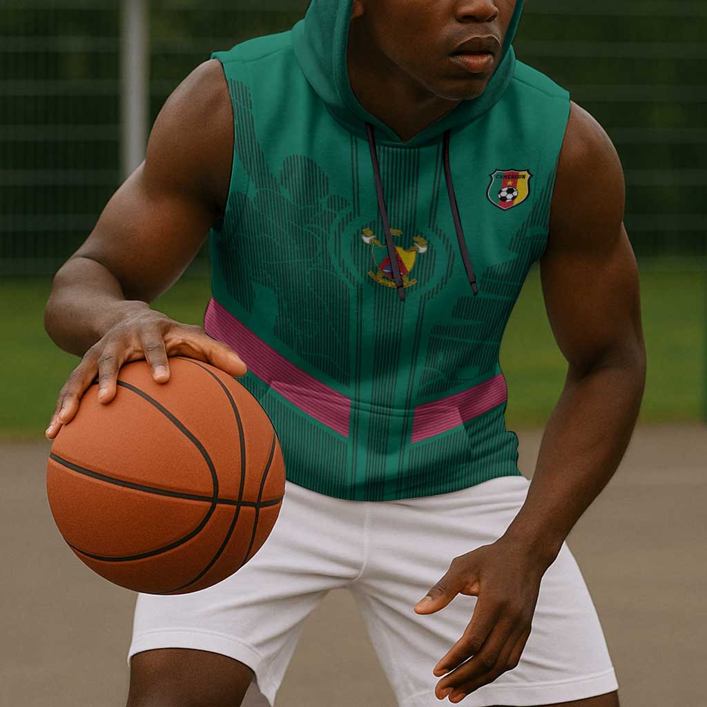 Custom Cameroun Football Sleeveless Hoodie Allez les Lions - African Pride