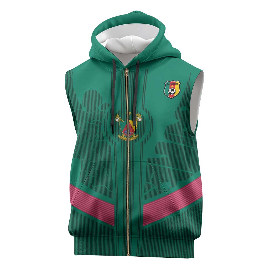 Custom Cameroun Football Sleeveless Zip Hoodie Allez les Lions - African Pride