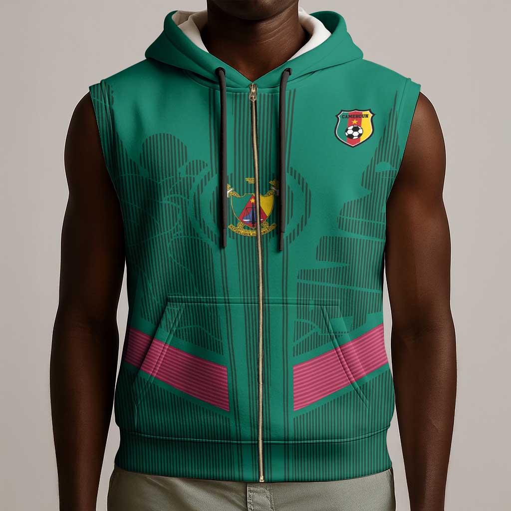 Custom Cameroun Football Sleeveless Zip Hoodie Allez les Lions - African Pride