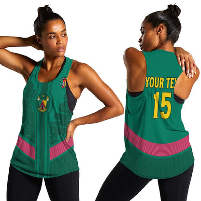Custom Cameroun Football Women Racerback Tank Allez les Lions