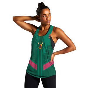 Custom Cameroun Football Women Racerback Tank Allez les Lions