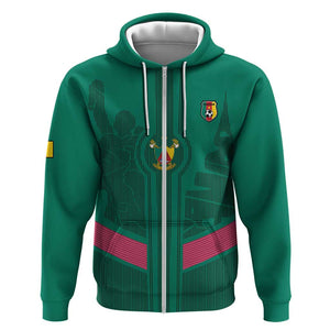 Custom Cameroun Football Zip Hoodie Allez les Lions