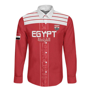 Egyptian Football Custom Long Sleeve Button Shirt Yalla Masr - Red Ver