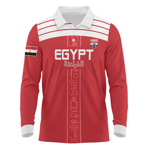 Egyptian Football Custom Long Sleeve Polo Shirt Yalla Masr - Red Ver