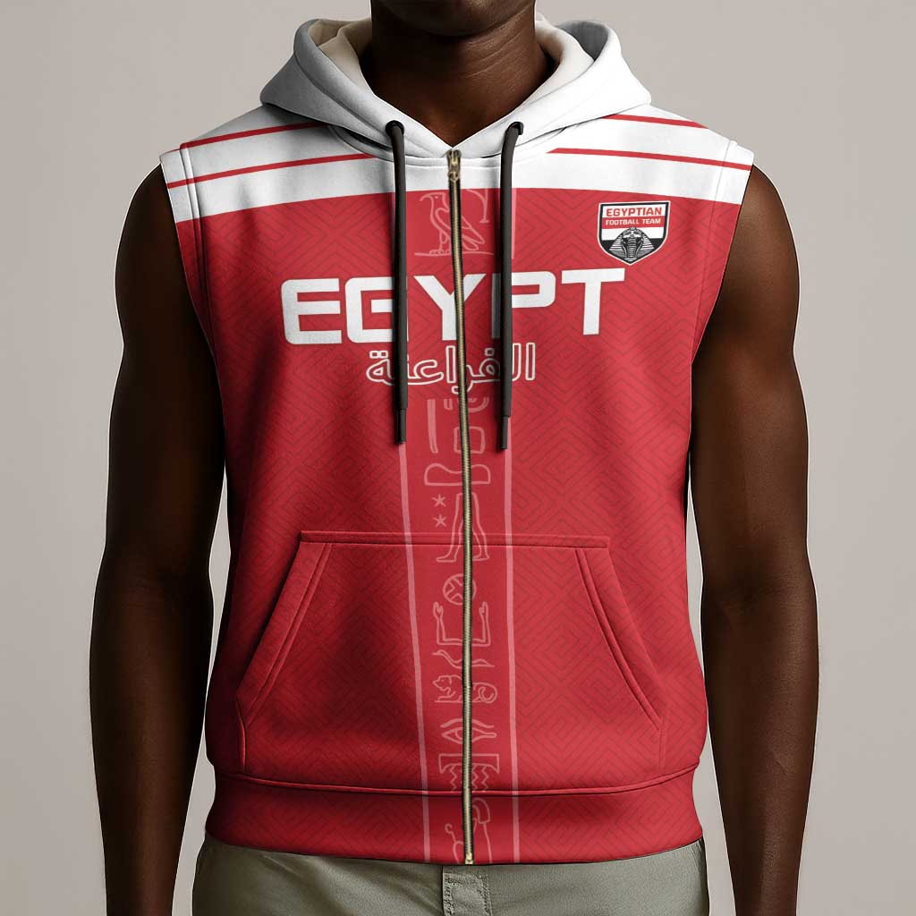 Egyptian Football Custom Sleeveless Zip Hoodie Yalla Masr - Red Ver - African Pride