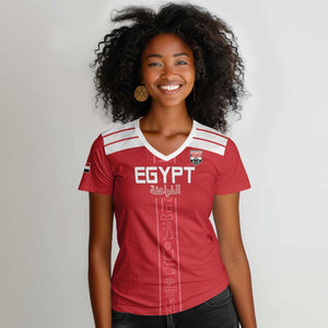 Egyptian Football Custom Women V-Neck T-Shirt Yalla Masr - Red Ver