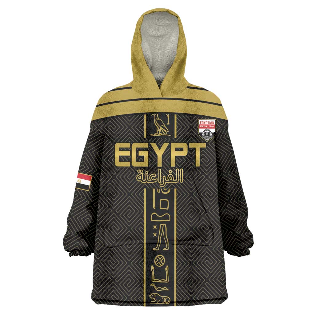 Egyptian Football Custom Kid Wearable Blanket Hoodie Yalla Masr - Black Ver