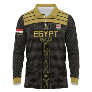 Egyptian Football Custom Long Sleeve Polo Shirt Yalla Masr - Black Ver