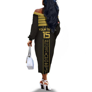 Egyptian Football Custom Off The Shoulder Long Sleeve Dress Yalla Masr - Black Ver