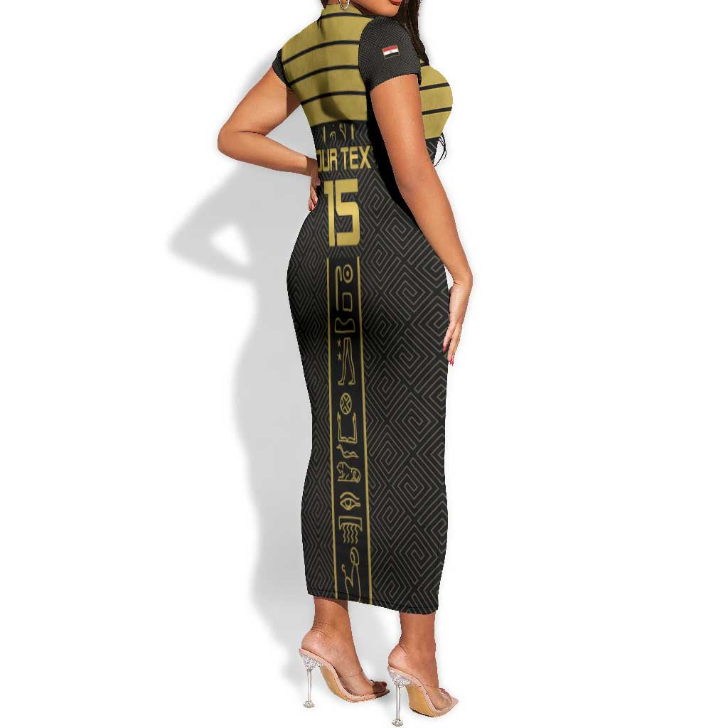 Egyptian Football Custom Short Sleeve Bodycon Dress Yalla Masr - Black Ver LT15