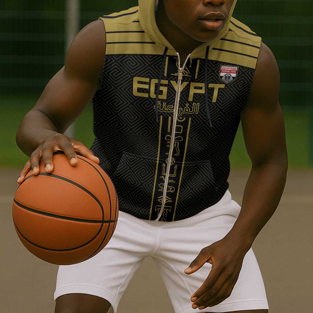 Egyptian Football Custom Sleeveless Zip Hoodie Yalla Masr - Black Ver - African Pride