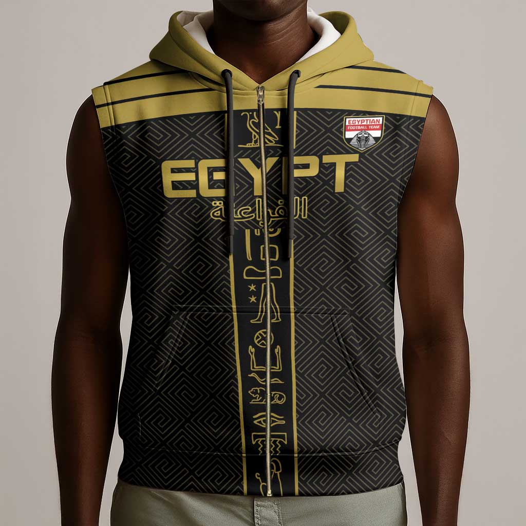 Egyptian Football Custom Sleeveless Zip Hoodie Yalla Masr - Black Ver - African Pride