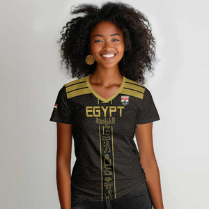 Egyptian Football Custom Women V-Neck T-Shirt Yalla Masr - Black Ver