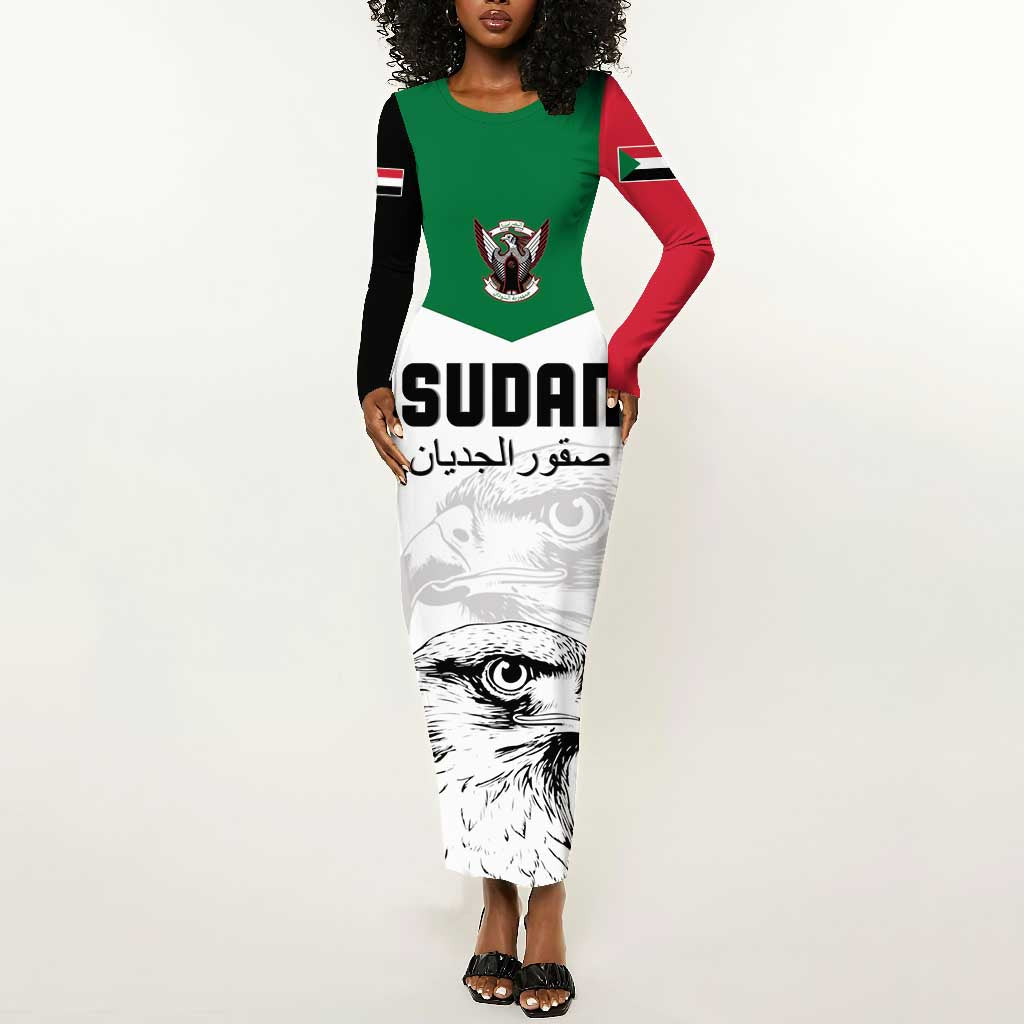 Custom Sudan Football Long Sleeve Bodycon Dress Yalla Sudan LT15