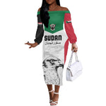 Custom Sudan Football Off The Shoulder Long Sleeve Dress Yalla Sudan